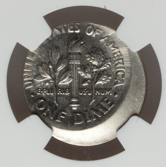 2009 Roosevelt dime off-center strike error with visible blank crescent and date intact